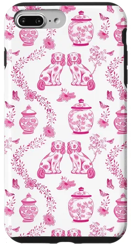 Vista 12 de Preppy - Carcasa para iPhone 16, diseño de perros y tarros de jengibre, color rosa y blanco
