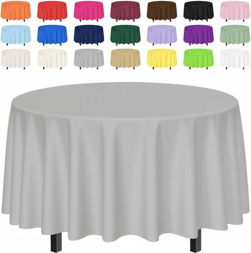 Vista 10 de SietDESEO Paquete de 2 manteles redondos de plástico de 84 x 84 pulgadas, impermeables, color negro, desechables para bodas, cumpleaños, baby Mantel