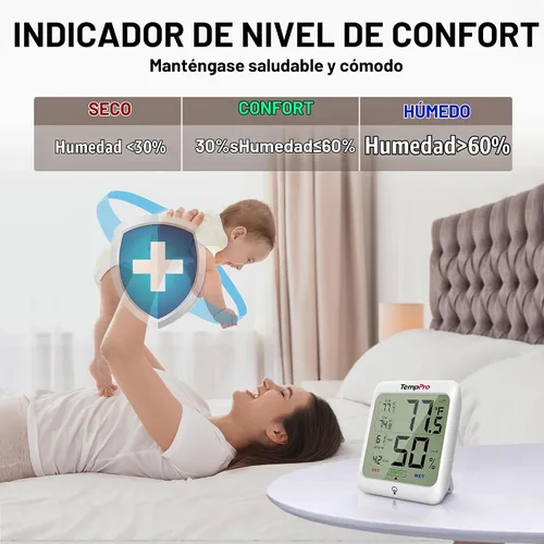 Vista 3 de ThermoPro TP53 - Higrómetro digital Termómetro interior para el hogar, sensor de temperatura y humedad con indicador de confort y registros