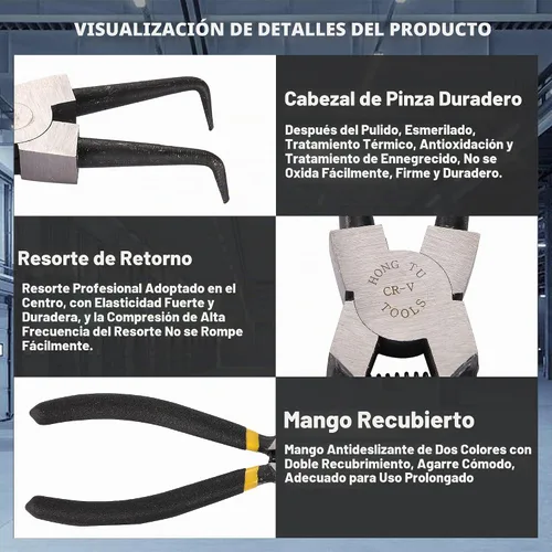 Vista 6 de WOOSTAR Pinzas de punta de 90 grados Herramienta interna Alicates de punta curvada para pernos de brazo de manivela amarillo