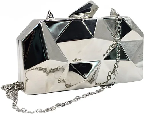 Vista 10 de Reberomantic - Bolso de mano para mujer con patrón de celosía, geométrico, con cadena, tipo clutch para la noche