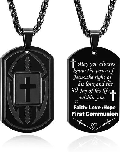 Vista 15 de Collar de cruz de versículo bíblico de fútbol para hombres, regalo religioso de acero inoxidable, joyería deportiva de fútbol, regalos de Pascua