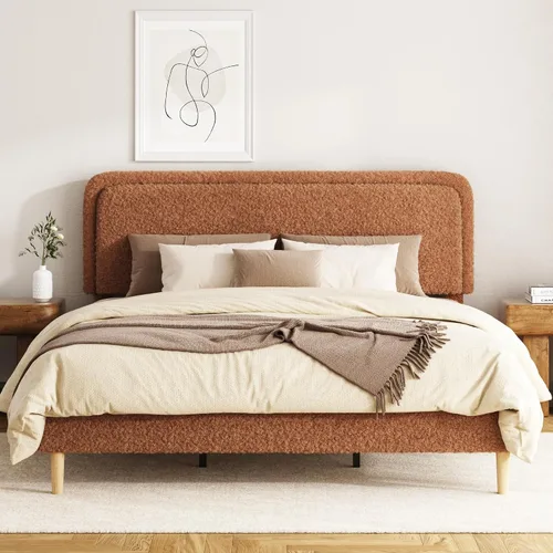 Vista 10 de Boucle Upholstered Bed Frame with Adjustable Headboard Height, No Box Spring Needed, Noise Free Platform Bed Frame, Teddy Soft Fabric Bed Base, 1000