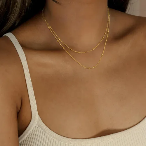 Vista 3 de Gargantilla de perlas para mujer, delicada cadena de perlas chapada en oro de 14 quilates, joyería de oro simple y moderna, regalo para niñas