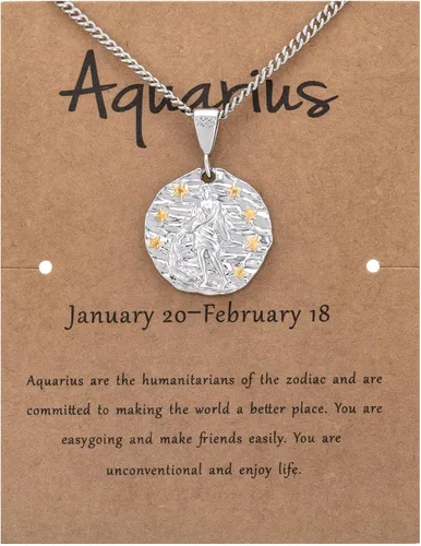 Vista 2 de Collar del zodiaco para mujeres y hombres, collar del zodiaco con acuario Piscis Aries, Tauro, Géminis, cáncer, Leo, Virgo, Libra, Escorpio