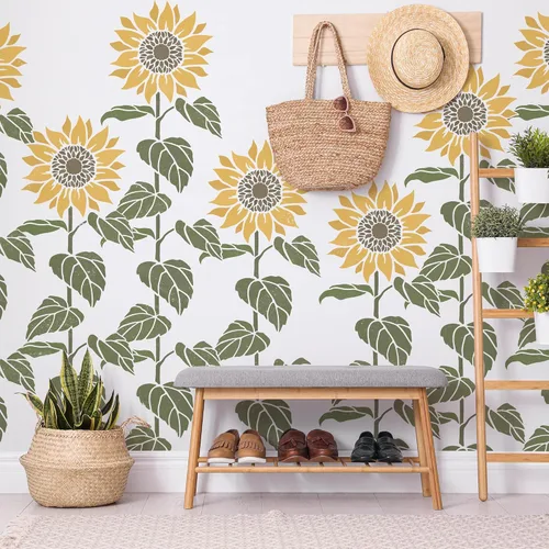 Vista 3 de NAKLEO Plantilla de pintura de pared grande floral de 16.9 x 25.2, patrón de naturaleza de hojas de girasol, plantilla de flores de plástico