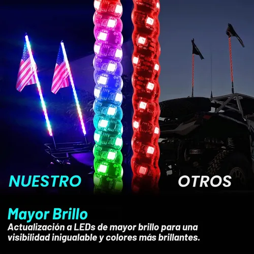 Vista 2 de 1 unidad de 1,2 m de luces LED de látigo, control remoto y aplicación, 600 colores con antena iluminada en espiral impermeable para UTV ATV, Polaris
