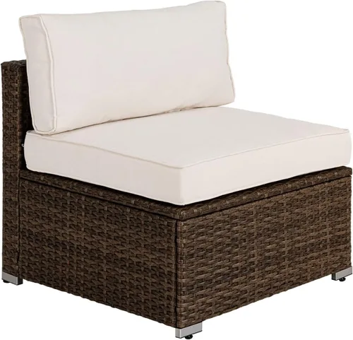 Vista 9 de COSIEST Juego de 2 sillas complementarias sin brazos para muebles de exterior para expandir sofá seccional de mimbre marrón chocolate con cojines