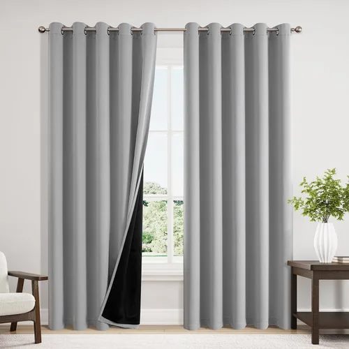 Vista 84 de ChrisDowa Cortinas 100% opacas de 63 pulgadas de largo para dormitorio con forro negro, 2 capas gruesas totalmente opacas con aislamiento térmico