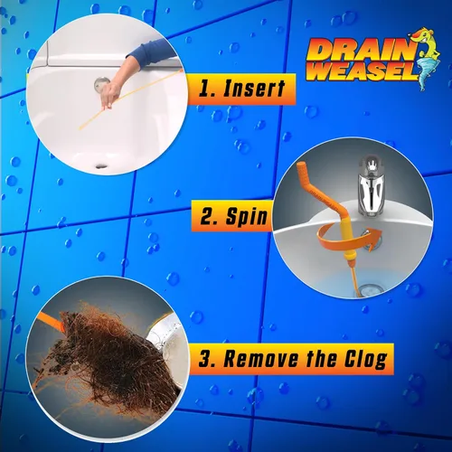 Vista 4 de FlexiSnake Drain Weasel MAX - Herramienta removedor de obstrucciones de pelo con mango giratorio y 2 recambios de varita, fabricado en los Estados