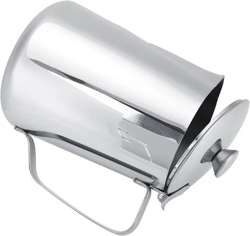 Vista 5 de Taza de café de acero inoxidable, jarra de espuma de leche con tapa para café con leche, jarra de espuma de leche de 11.8 fl oz, jarra de espuma