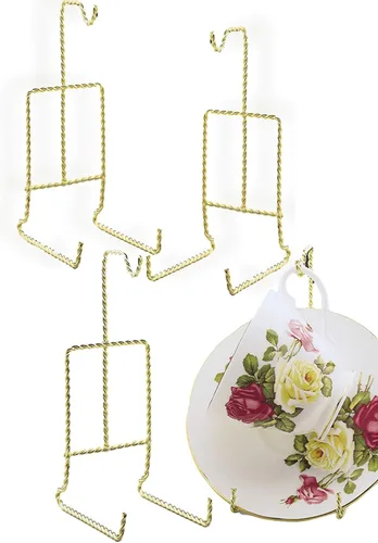 Vista 8 de Twisted Gold - Soporte de metal para taza de té y platillo - Juego de 2 soportes para tazas de té y platillos - China fina - 6.5 pulgadas de alto