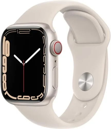 Vista 5 de Apple Watch - Serie 7 con GPS + celular y caja de aluminio Starlight de 1.61 pulgadas (41mm) con correa deportiva Starlight, tamaño regular