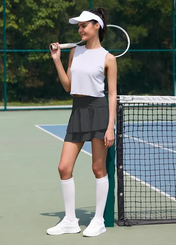 Vista 7 de baleaf Faldas de tenis plisadas para mujer, con bolsillos y volantes para Negro