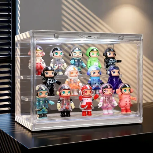 Vista 23 de Vitrina de acrílico transparente para figura de acción Pop Mart, vitrina Funko Pop a prueba de polvo con iluminación, múltiples capas para Rosa
