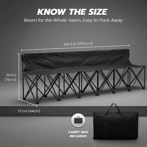 Vista 2 de Flexzion Asiento de banco plegable portátil, 6 plazas, banco de fútbol plegable, asientos portátiles para gradas, camping, línea lateral, con Negro