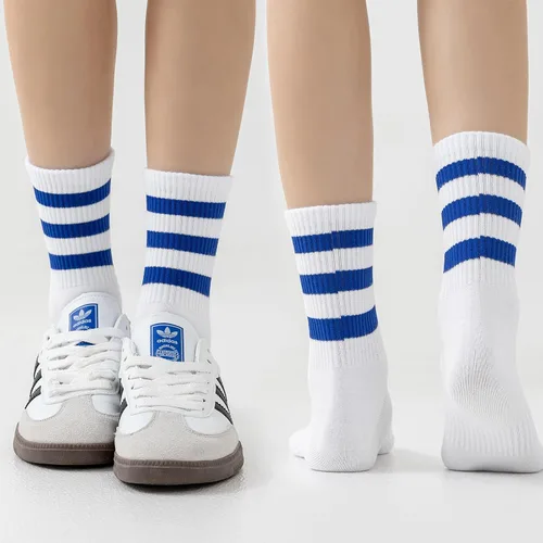 Vista 2 de 4 pares de calcetines a rayas para mujer, calcetines deportivos retro de algodón, elásticos, calcetines novedosos, unisex, multicolor