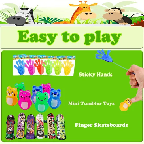 Vista 6 de Dilycery 107 juguetes de recuerdo de fiesta, juguetes de caja del tesoro para el aula, juguetes Pop Fidget Toys Cofre del tesoro para niños premios