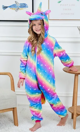 Vista 4 de Disfraz de unicornio con capucha para niñas, disfraz de una pieza para Halloween