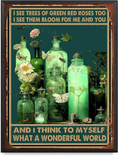 Vista 8 de Letreros de metal vintage con texto en inglés "I See Trees Of Green Red Roses Too I See Them Bloom For Me And You And I Think To Myself What A