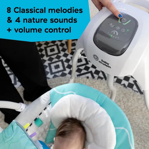 Vista 6 de Baby Einstein Ocean Explorers Musical Compact, columpio ligero para bebé, 6 velocidades multidirección, vibraciones, música, sonidos, 0-9 meses, Gris