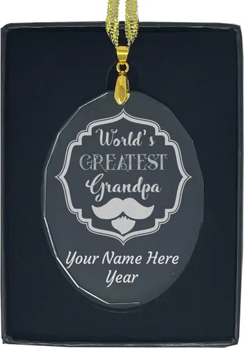 Vista 8 de LaserGram Personalized Glass Christmas Ornament, World's Greatest Grandpa, Custom Laser Engraved Gift Idea (Diamond Shape)