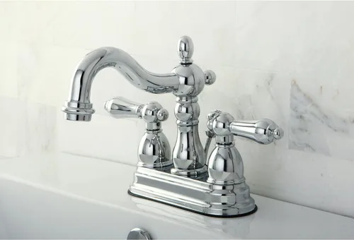 Vista 3 de Kingston Brass KB1601AL Heritage - Grifo de lavabo central de 4 pulgadas con manija de palanca de metal, cromo pulido