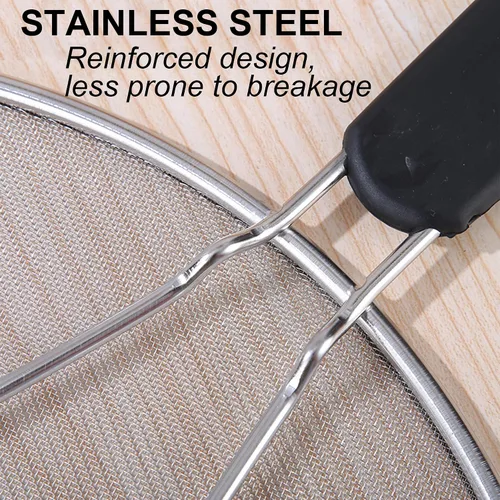 Vista 3 de Pantalla contra salpicaduras para sartén, protector de salpicaduras de grasa de acero inoxidable de 15 pulgadas con mango antideslizante, cubierta