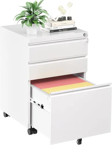 Vista 14 de INTERGREAT - Archivador de 3 cajones, gabinetes de archivo de metal con cerradura, gabinete móvil de oficina con ruedas para tamaño legal/carta