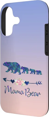 Vista 2 de Teal Blue Purple Floral Mama Bear Three Cubs Blue Pink Case for iPhone 17