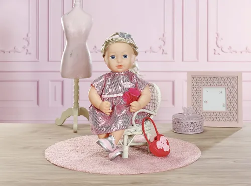 Vista 5 de Baby Annabell Atuendo glamour de lujo de 16.9 in – brillante ropa de fiesta – fácil para manos pequeñas, juego creativo promueve la empatía