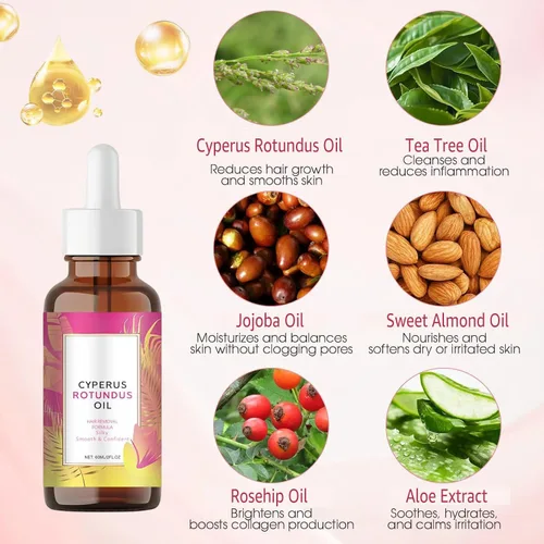 Vista 2 de Cyperus Rotundus Oil - 60ML, Natural Cyperus Rotundus Oil for Hair Removal, Cyperus Rotundus Skin Serum Reduces Unwanted Hair Growth, Moisturizing &