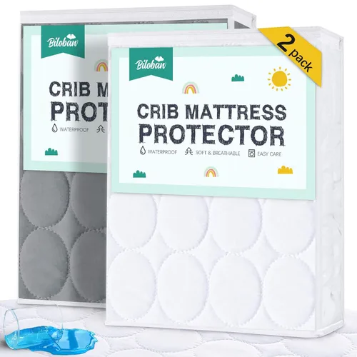 Vista 13 de Sábanas Protectoras de Colchón para Cuna Impermeables Paquete de 2, Funda Acolchada de Protector de Colchón para Cuna Ajustable para Colchón de Cama