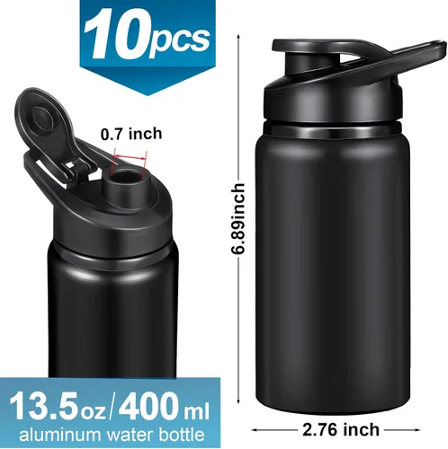 Vista 2 de Mimorou 10 Piezas botellas de agua reutilizables de aluminio de 13.5 onzas, a granel, multicolor, para deportes al aire libre, viajes, gimnasio Negro
