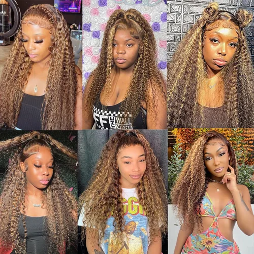 Vista 7 de Highlight Pelucas de Encaje Frontal 13x6 Cabello Humano Rubio Miel Ombré Ondas Profundas Pelucas de Encaje Frontal Cabello Humano para Mujeres