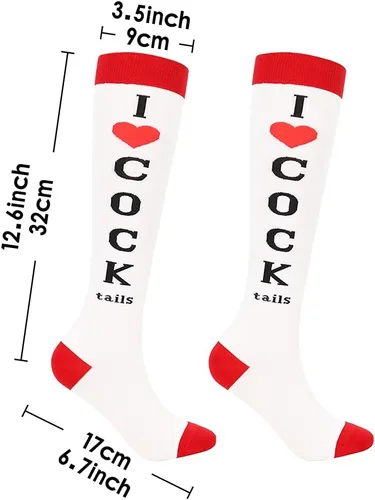 Vista 2 de Bibalabili Calcetines divertidos "I Love Cocktails" para rodillas, calcetines de tubo para fiesta, regalos de broma para Navidad, regalos
