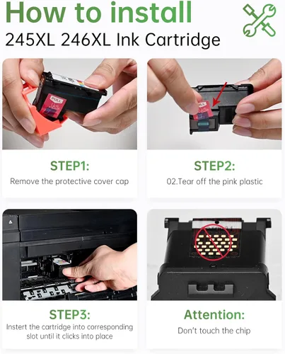 Vista 4 de LEMERO Cartucho de tinta 245XL PG-245 CL-246 de repuesto para Canon Ink 245 y 246, compatible con Canon 245XL 246XL Combo Pack para impresoras Pixma