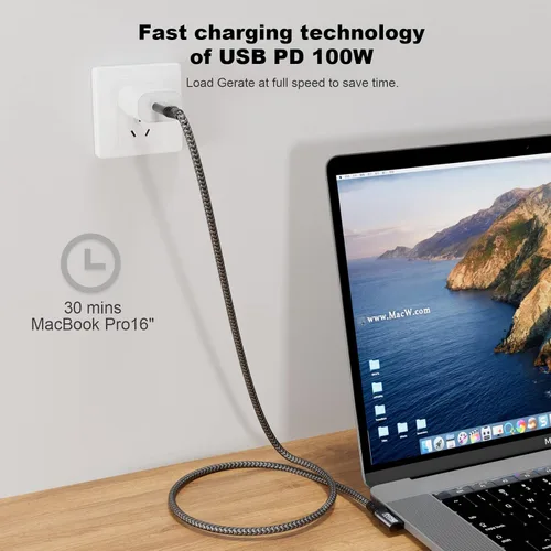 Vista 4 de Cable USB C a C 3.2 Gen 2 × 2 de 100 W/20 Gbps [6.6 pies/6.6 ft] Salida de video 4K de carga rápida compatible con Thunderbolt 3/4 para MacBook iPad
