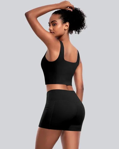 Vista 5 de Sujetadores deportivos para mujer, paquete de 5 unidades, cuello cuadrado, camiseta corta sin mangas acolchada para yoga con almohadillas integradas