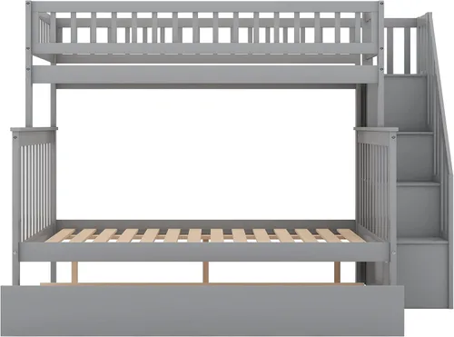 Vista 5 de Literas para niños con escalera, literas de madera maciza con barandilla completa