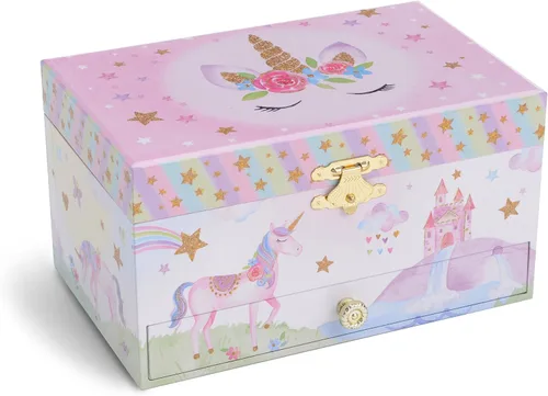 Vista 5 de Jewelkeeper Caja de almacenamiento de joyería musical para niña con bailarina giratoria, 6 x 4.65 x 3.5 pulgadas, paquete de diseño de purpurina