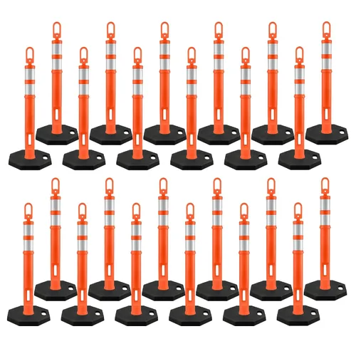 Vista 7 de Xpose Safety Postes de delineador naranja de 45 pulgadas con base, paquete de 3 – parte superior de anillo, banda reflectante de 10 pulgadas, base