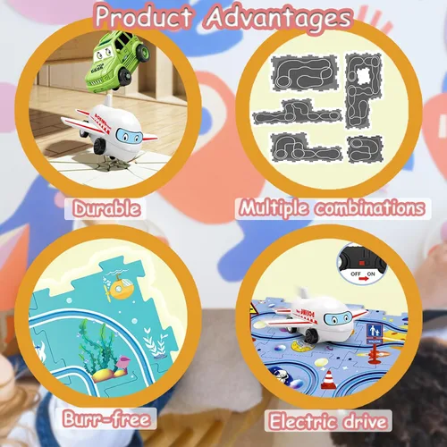 Vista 4 de Regalo de Cumpleaños para Niño de 4 Años, Set de Pista de Carros Rompecabezas para Niños con Mapa de Carretera, Set de Juego de Carros de Pista