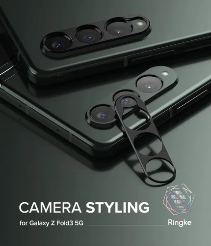 Vista 9 de Ringke Protector de lente de cámara compatible con Samsung Galaxy Z Fold 3, marco de aluminio, resistente cubierta protectora - negro