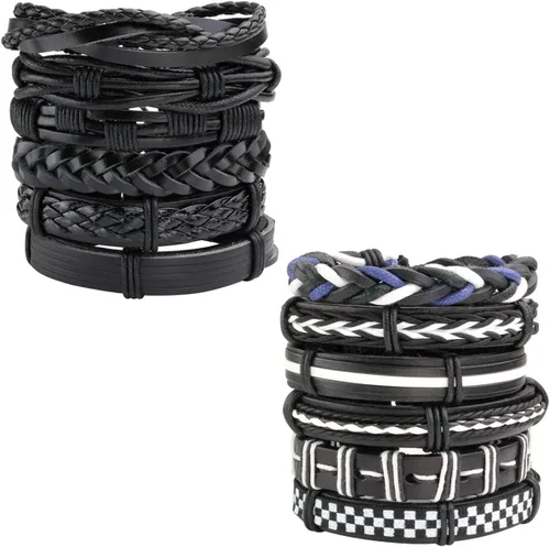 Vista 13 de Pulsera de cuero trenzada ajustable para hombres y mujeres