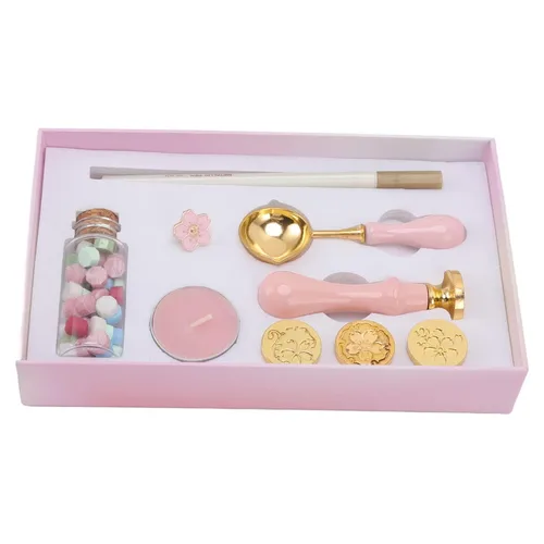 Vista 8 de Jeanoko Kit de sellos reemplazables con patrones de sello de cera con broche de mango de sello de madera para el hogar, escuela, oficina, invitación