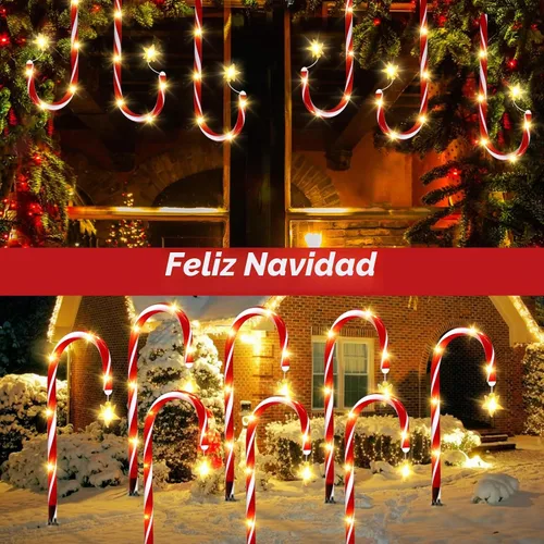Vista 2 de Paquete de 12 luces solares de bastón de caramelo para decoración de Navidad al aire libre, impermeables, con estrella y LED brillante, 8 modos