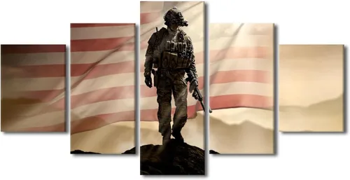 Vista 29 de Arte de pared para sala de estar, imágenes de la bandera estadounidense, impresión en lienzo, arte de pared militar de Estados Unidos de la Segunda