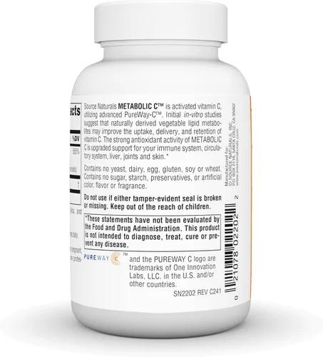 Vista 4 de Source Naturals Metabólico C, Vitamina C optimizada para una protección antioxidante mejorada*, 500 mg - 90 cápsulas