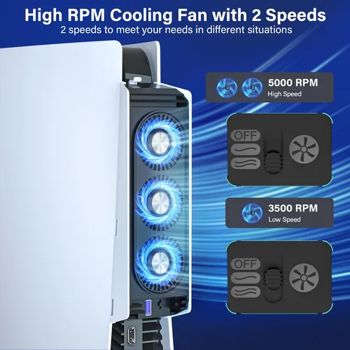 Vista 3 de Cooling Fan for PS5, Quiet Cooler Fan with LED Lights, PS5 Cooling Fan with USB3.0 Hubs, Upgraded Efficient Cooling System for PS5 Accessories, for